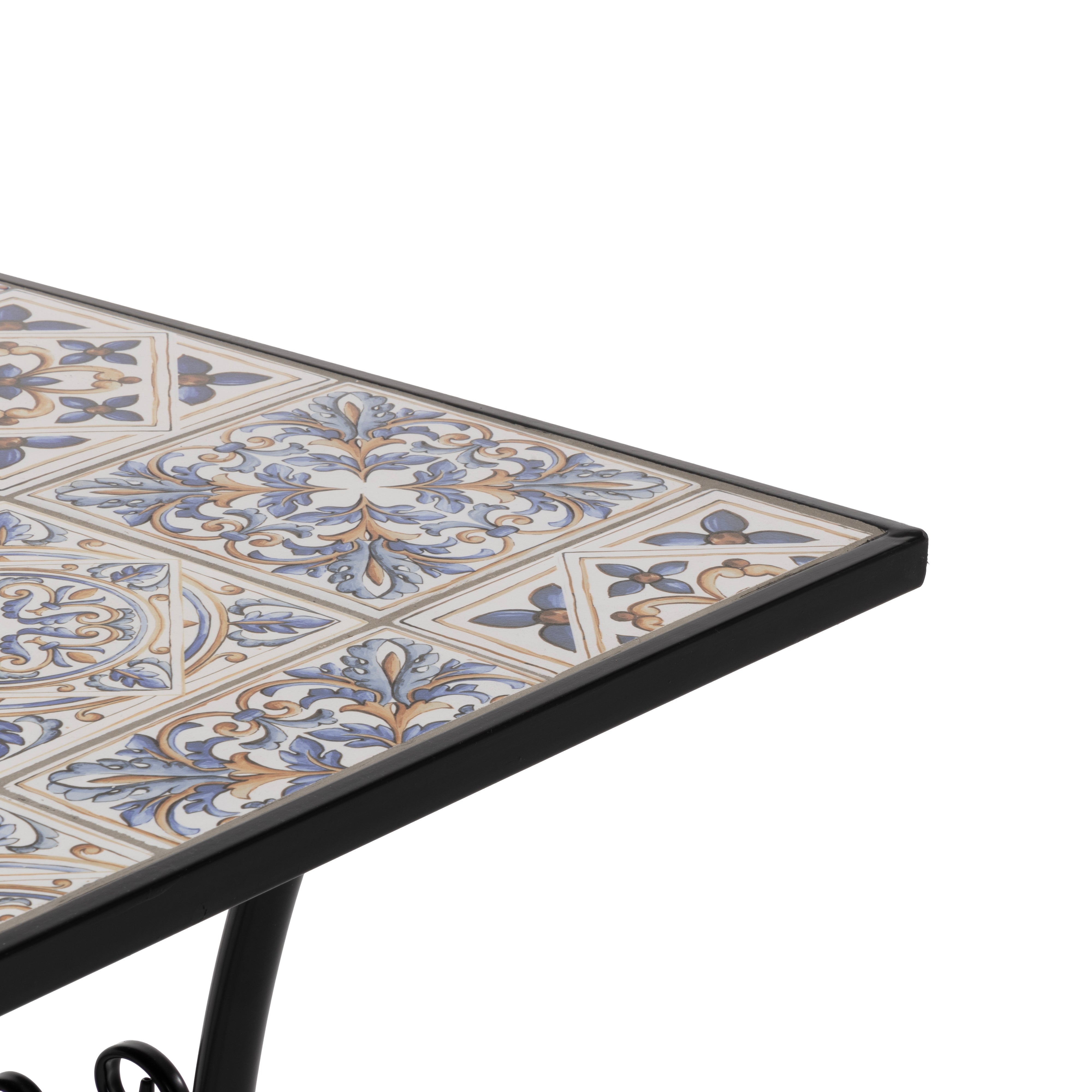 VESTIAMO CASA - Tavolo Rettangolare in metallo nero con top maioliche Blu - h75x120x80 cm